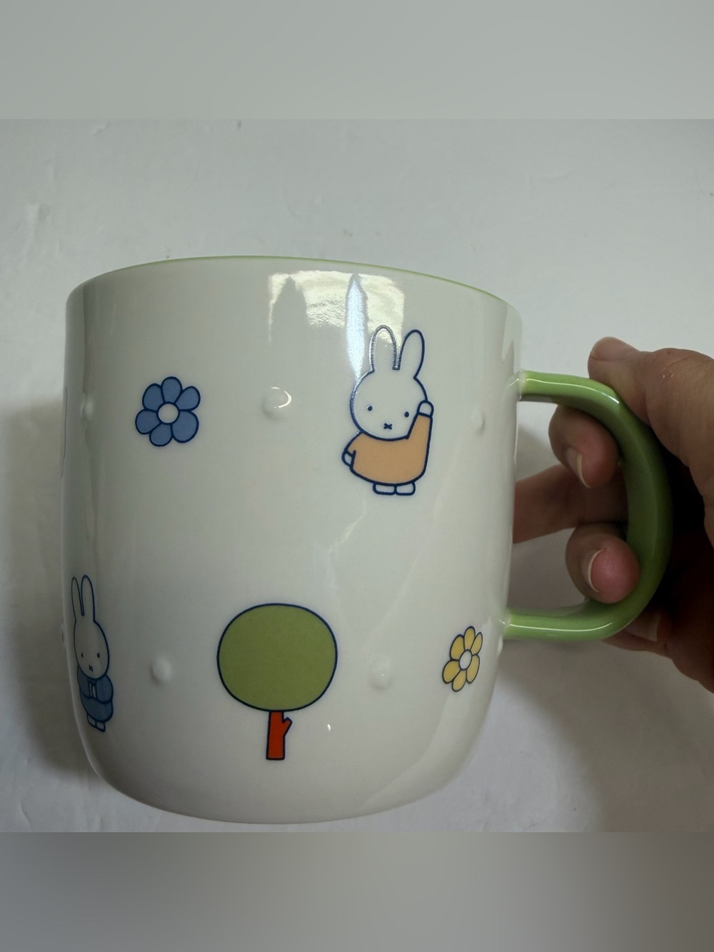 miffy White Ceramic Mug with Green Handle and‎ Design NWOT by Magenta
